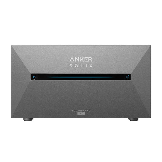 Solarbank 2 E1600 AC, graues Gerät mit blauem Statusbalken und Display