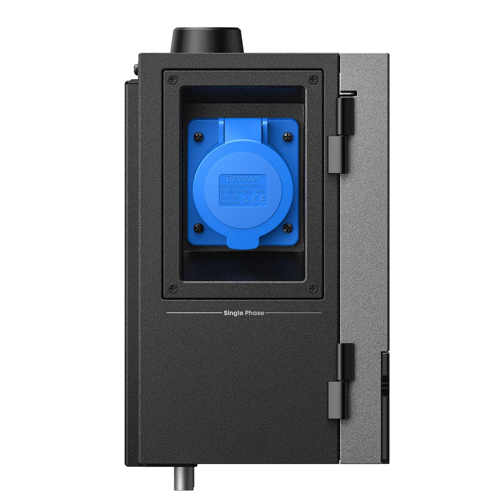 Power-Dockingstation mit blauem Anschlussmodul und Schutzklappe