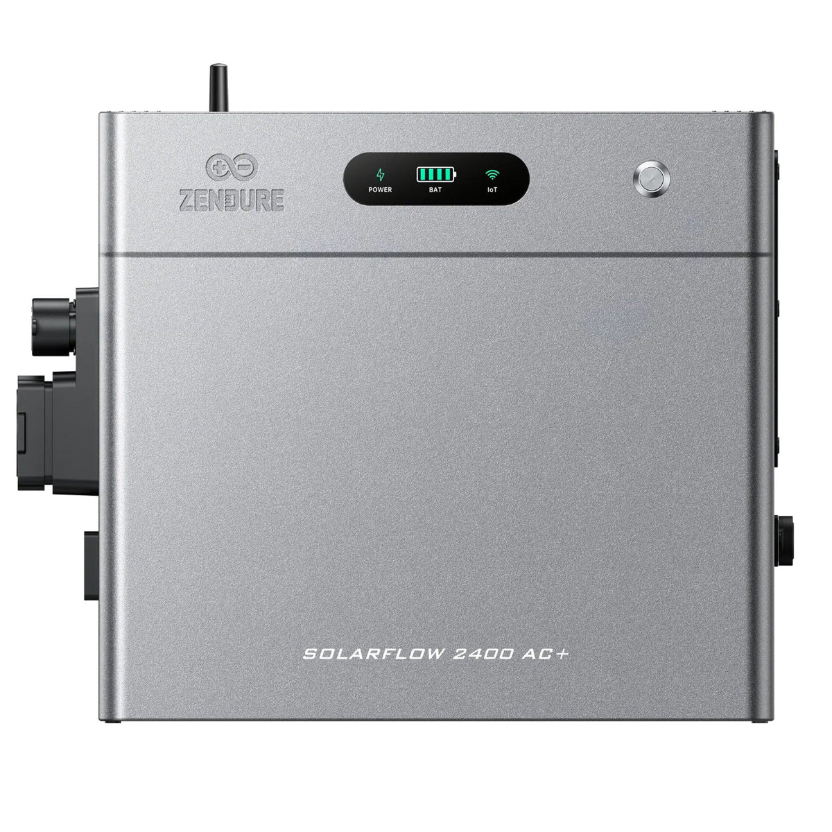 Zendure Solar-Wechselrichter mit Status-LED und Anschlussbuchsen, silbergrau