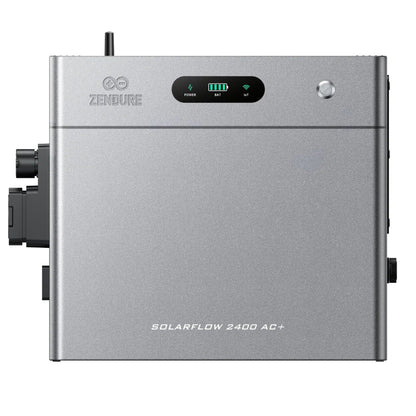Zendure Solar-Wechselrichter mit Status-LED und Anschlussbuchsen, silbergrau