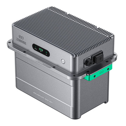 Zendure SolarFlow 1600 AC+ Wechselrichter silbergrau mit Netzanschluss und Kühlrippen