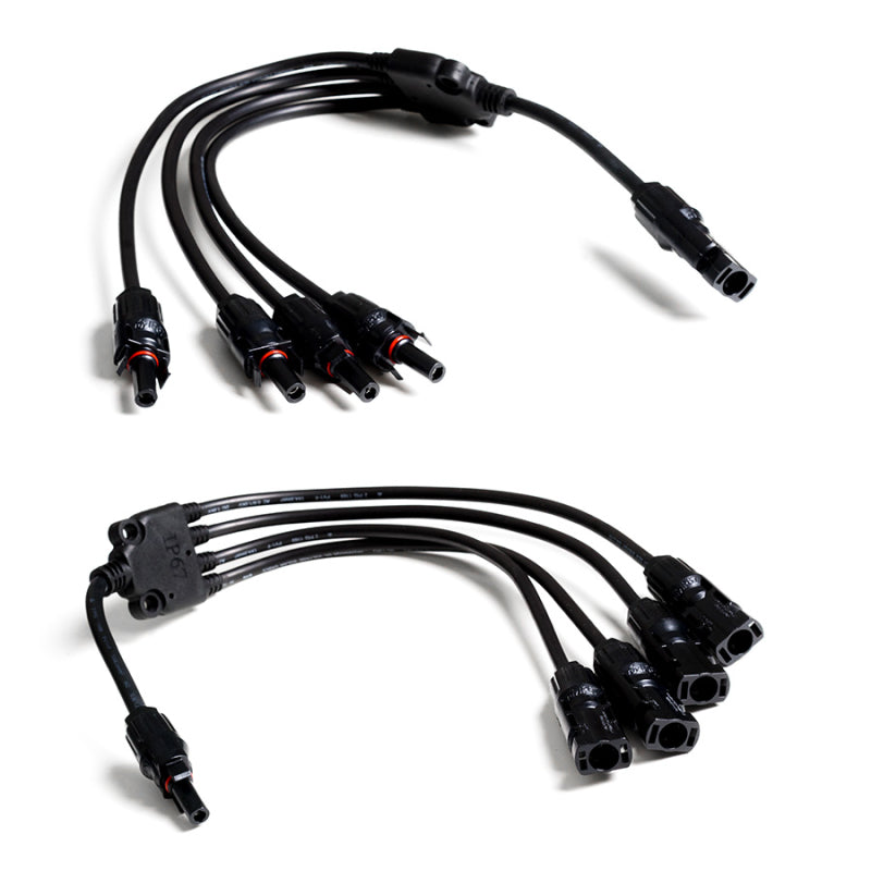 WATTSTUNDE MC4 T-Stecker Set zur Parallelverschaltung von 4 Solarmodulen - lang