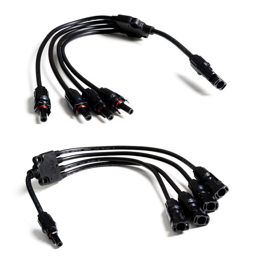 WATTSTUNDE MC4 T-Stecker Set zur Parallelverschaltung von 4 Solarmodulen - lang