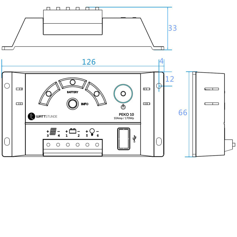 WATTSTUNDE 10A Solar Laderegler PEKO10