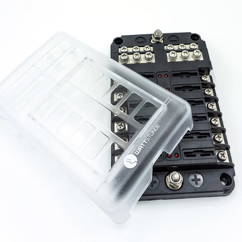 WATTSTUNDE Plus Distributor 12 mit je 4x 5A, 10A, 15A, 20A Flachsicherungen