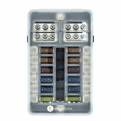 WATTSTUNDE Plus Distributor 12 mit je 4x 5A, 10A, 15A, 20A Flachsicherungen